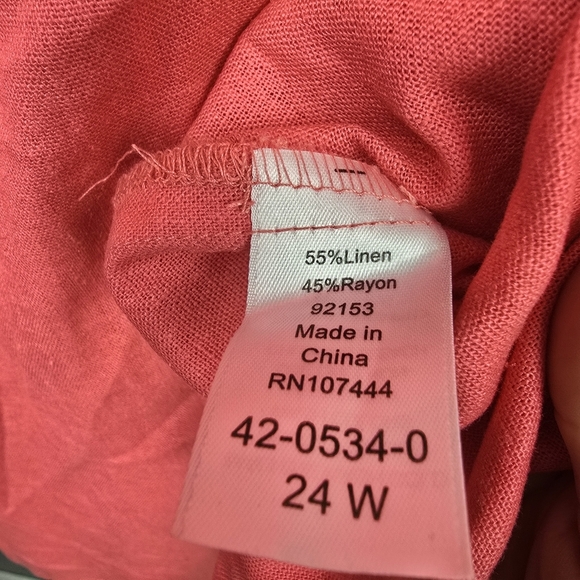 JESSICA LONDON Linen Blend Flowy Blouse 3/4 Sleeve Pink Womens Plus Size 24W‎ - Picture 5 of 11